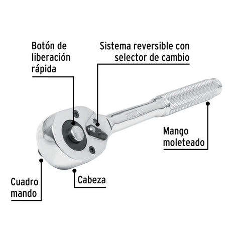 Matraca cuadro 1/2' cabeza de pera liberación rápida, Pretul | M-1252PB | 21152