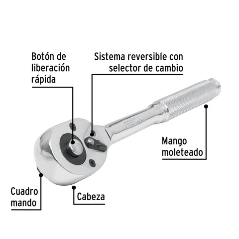 Matraca cuadro 3/8' cabeza de pera liberación rápida, Pretul | M-3852PB | 21161