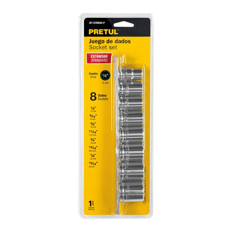 Juego de 8 dados cuadro 1/2' std, Pretul | JD-1/2X9SAE-P | 21170