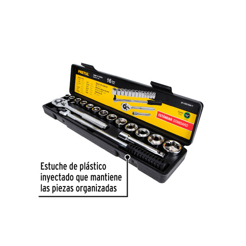 Juego de 16 herramientas 1/2' std para mecánico, Pretul | JD-1/2X17SAE-P | 21172