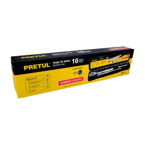 Juego de 16 herramientas 1/2' std para mecánico, Pretul | JD-1/2X17SAE-P | 21172