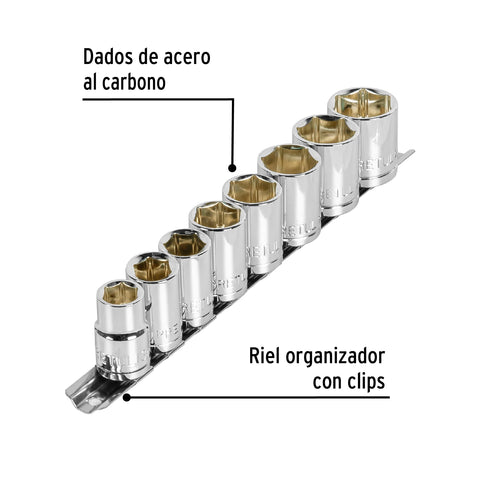 Juego de 8 dados cuadro 1/2' mm, Pretul | JD-1/2X9MM-P | 21176