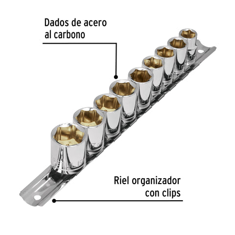 Juego de 9 dados cuadro 3/8' mm, Pretul | JD-3/8X10MM-P | 21189