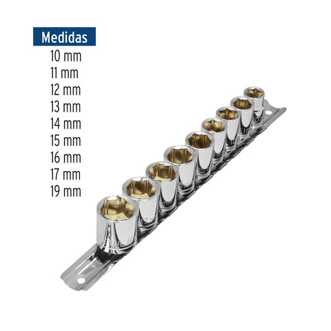 Juego de 9 dados cuadro 3/8' mm, Pretul | JD-3/8X10MM-P | 21189