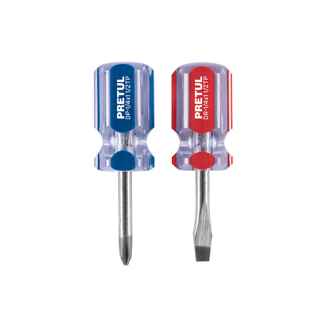 Dúo de desarmadores 1/4 x 1-1/2' mango de PVC, Pretul | JDT-2TP | 21379