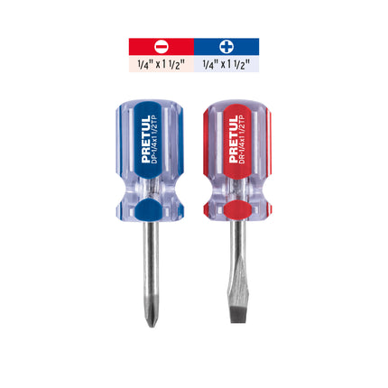 Dúo de desarmadores 1/4 x 1-1/2' mango de PVC, Pretul | JDT-2TP | 21379