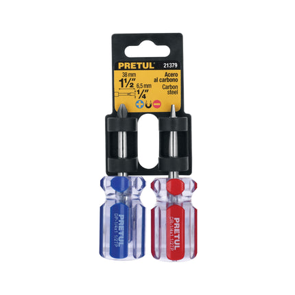 Dúo de desarmadores 1/4 x 1-1/2' mango de PVC, Pretul | JDT-2TP | 21379