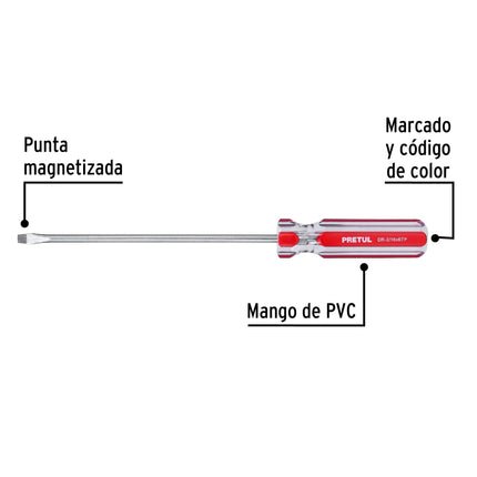 Desarmador plano 3/16 x 6' mango de PVC, Pretul | DR-3/16X6TP | 21457