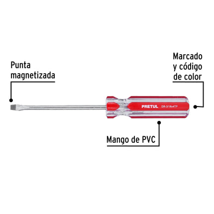 Desarmador plano 3/16 x 4' mango de PVC, Pretul | DR-3/16X4TP | 21458