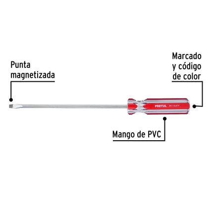 Desarmador plano 1/4 x 8' mango de PVC, Pretul | DR-1/4X8TP | 21460