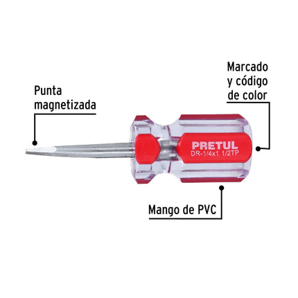 Desarmador plano 1/4 x 1-1/2' mango de PVC, Pretul | DR-1/4X1-1/2TP | 21461