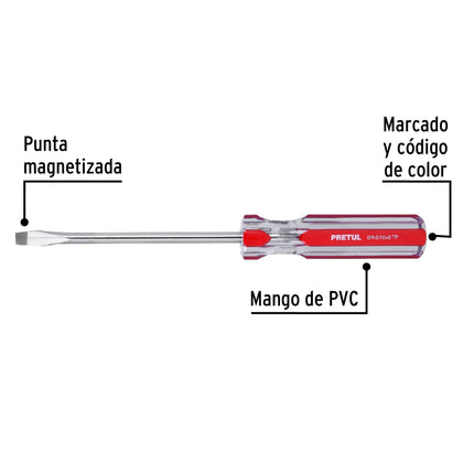 Desarmador plano 5/16 x 6' mango de PVC, Pretul | DR-5/16X6TP | 21463