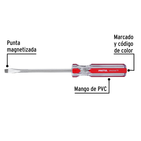 Desarmador plano 5/16 x 6' mango de PVC, Pretul | DR-5/16X6TP | 21463