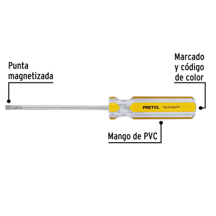 Desarmador cabinet 3/16 x 4' mango de PVC, Pretul | DG-3/16X4TP | 21467