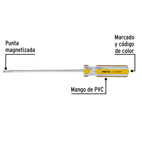 Desarmador cabinet 3/16 x 6' mango de PVC, Pretul | DG-3/16X6TP | 21468