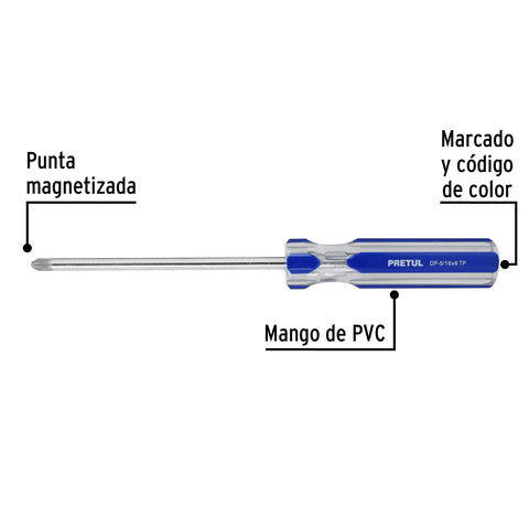 Desarmador de cruz 5/16 x 6' mango de PVC, Pretul | DP-5/16X6TP | 21470