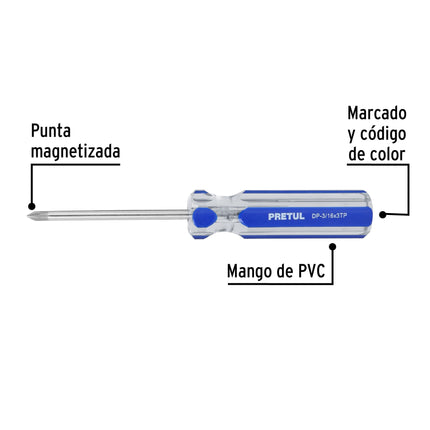 Desarmador de cruz 3/16 x 3' mango de PVC, Pretul | DP-3/16X3TP | 21471