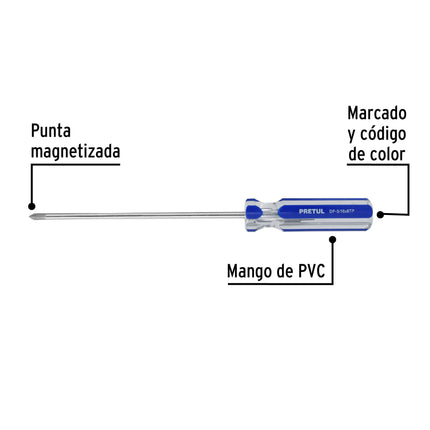 Desarmador de cruz 3/16 x 6' mango de PVC, Pretul | DP-3/16X6TP | 21472