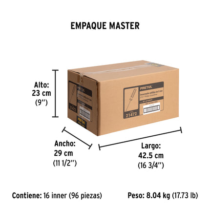 Desarmador de cruz 3/16 x 6' mango de PVC, Pretul | DP-3/16X6TP | 21472