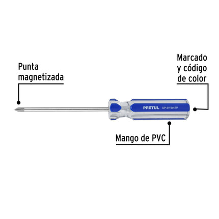 Desarmador de cruz 3/16 x 4' mango de PVC, Pretul | DP-3/16X4TP | 21473