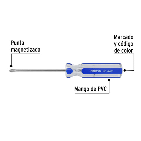 Desarmador de cruz 1/4 x 4' mango de PVC, Pretul | DP-1/4X4TP | 21474