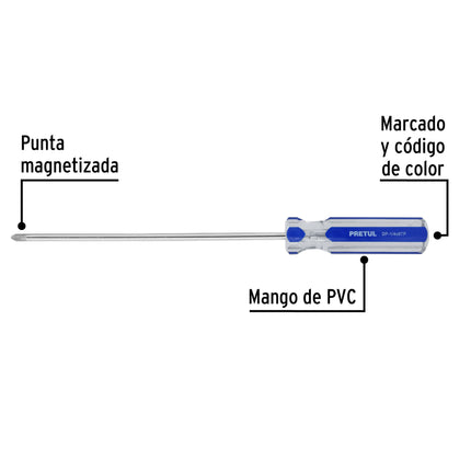 Desarmador de cruz 1/4 x 8' mango de PVC, Pretul | DP-1/4X8TP | 21475