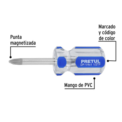 Desarmador de cruz 1/4 x 1-1/2' mango de PVC, Pretul | DP-1/4X1-1/2TP | 21476