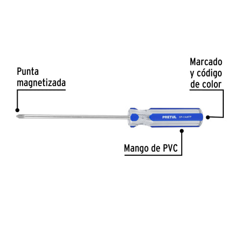Desarmador de cruz 1/4 x 6' mango de PVC, Pretul | DP-1/4X6TP | 21477