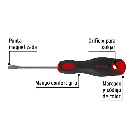 Desarmador plano 3/16 x 3' mango Comfort Grip, Pretul | DR-3/16X3BP | 21478