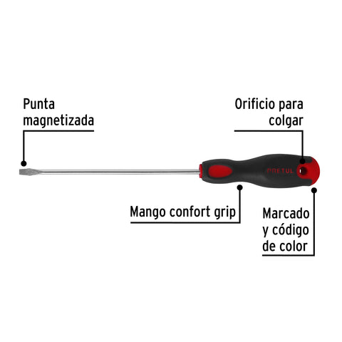 Desarmador plano 3/16 x 6' mango Comfort Grip, Pretul | DR-3/16X6BP | 21479