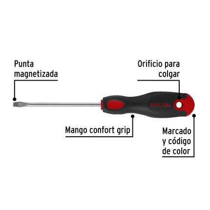 Desarmador plano 3/16 x 4' mango Comfort Grip, Pretul | DR-3/16X4BP | 21480