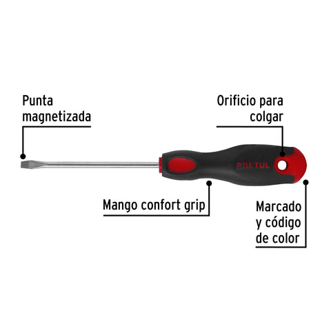 Desarmador plano 3/16 x 4' mango Comfort Grip, Pretul | DR-3/16X4BP | 21480