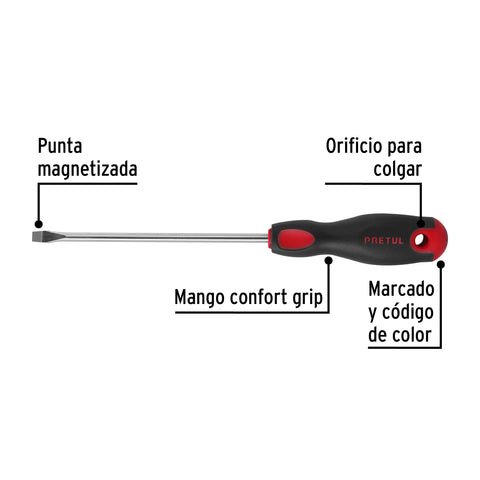 Desarmador plano 1/4' x 6'mango Comfort Grip, Pretul | DR-1/4X6BP | 21484