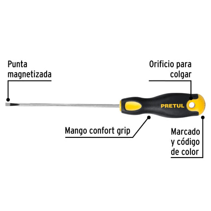 Desarmador cabinet 1/8 x 4' mango Comfort Grip, Pretul | DG-1/8X4BP | 21486
