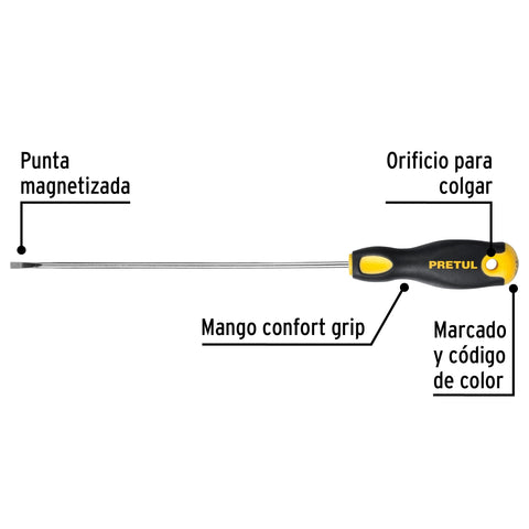 Desarmador cabinet 1/8 x 6' mango Comfort Grip, Pretul | DG-1/8X6BP | 21487