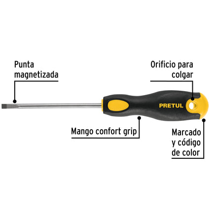Desarmador cabinet 3/16 x 4' mango Comfort Grip, Pretul | DG-3/16X4BP | 21489