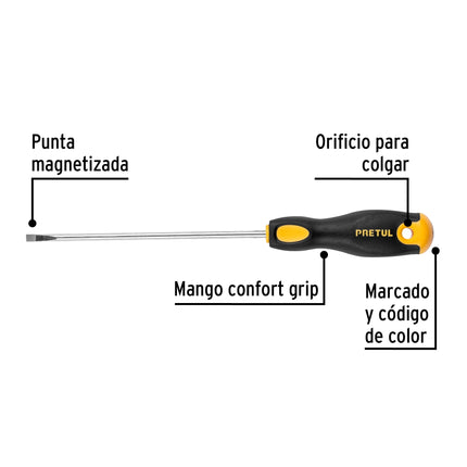Desarmador cabinet 3/16 x 6' mango Comfort Grip, Pretul | DG-3/16X6BP | 21490