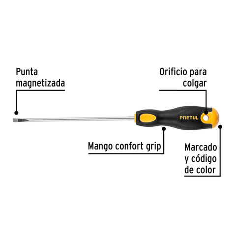 Desarmador cabinet 3/16 x 6' mango Comfort Grip, Pretul | DG-3/16X6BP | 21490