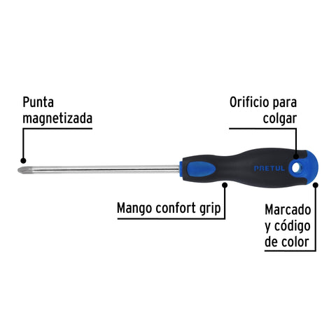 Desarmador de cruz 5/16' x 6' mango Comfort Grip, Pretul | DP-5/16X6BP | 21492