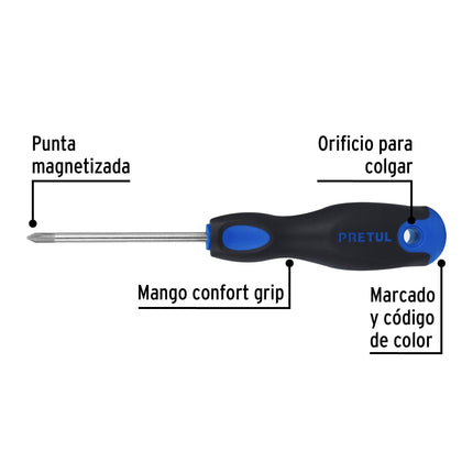 Desarmador de cruz 3/16' x 3' mango Comfort Grip, Pretul | DP-3/16X3BP | 21493
