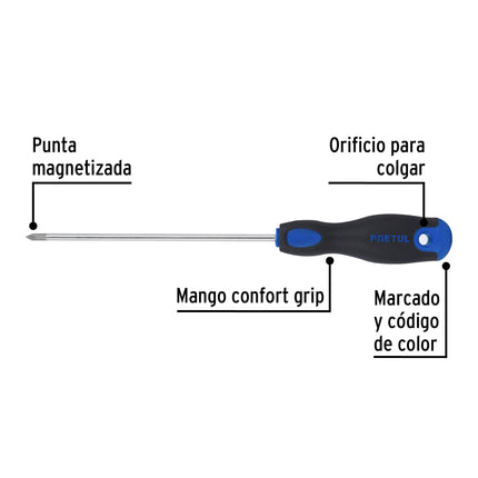 Desarmador de cruz 3/16' x 6' mango Comfort Grip, Pretul | DP-3/16X6BP | 21494