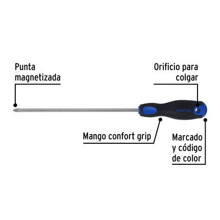 Desarmador de cruz 1/4' x 8' mango Comfort Grip, Pretul | DP-1/4X8BP | 21497