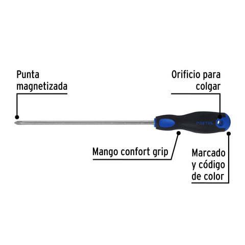 Desarmador de cruz 1/4' x 8' mango Comfort Grip, Pretul | DP-1/4X8BP | 21497