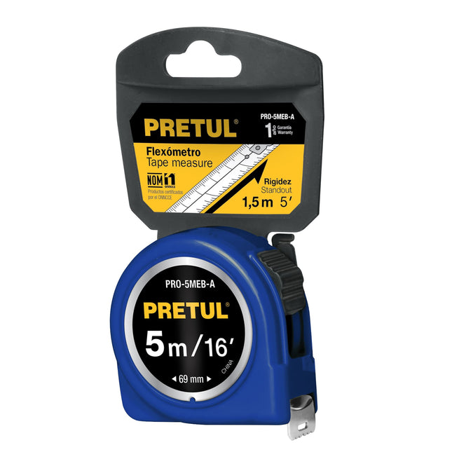 Flexómetro azul 5 m cinta 19 mm, en tarjeta, PRETUL | PRO-5MEB-A | 21610