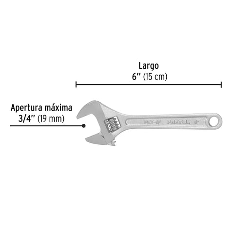 Llave ajustable (perico) 6' cromada, Pretul | PET-6P | 21814