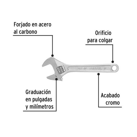 Llave ajustable (perico) 6' cromada, Pretul | PET-6P | 21814