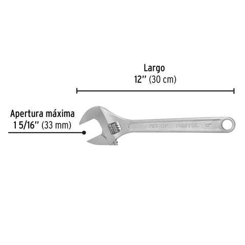 Llave ajustable (perico) 12' cromada, Pretul | PET-12P | 21817