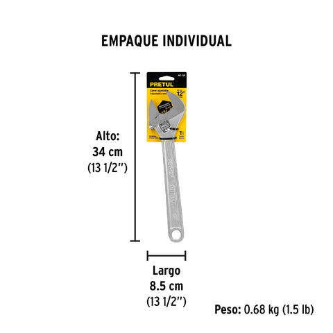 Llave ajustable (perico) 12' cromada, Pretul | PET-12P | 21817