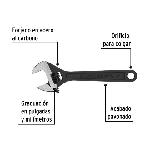 Llave ajustable (perico) 6' pavonada, Pretul | PET-6PP | 21822