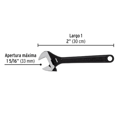 Llave ajustable (perico) 12' pavonada, Pretul | PET-12PP | 21825